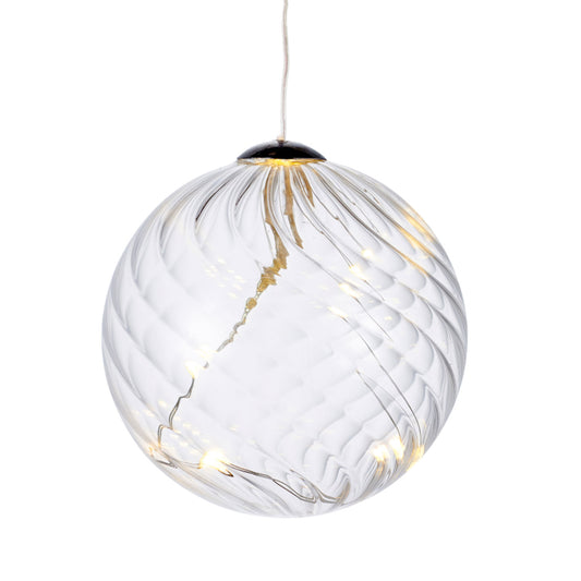 Boule de Noêl Wave Ø8 cm – Décoration lumineuse en verre soufflé transparent
