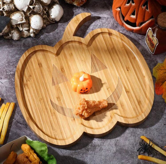 Plateau citrouille d'Halloween en bois